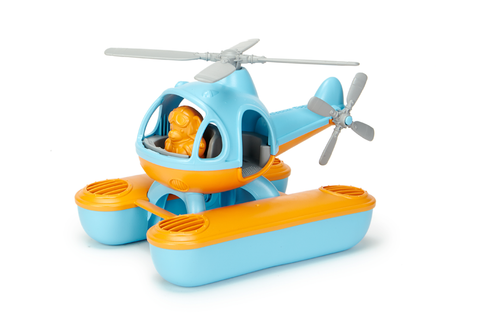 Green Toys Seacopter (Color: Light Blue & Orange) (Front View with included Bear Pilot Toy sitting in the cockpit)