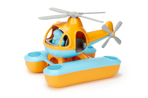 Green Toys Seacopter (Color: Orange & Light Blue) (Front View with included Bear Pilot Toy in the Seacopter cockpit)