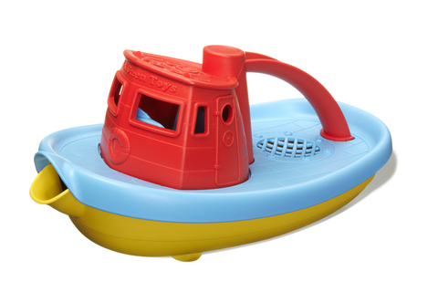 Green Toys Tugboat (Colors: red handle, yellow & blue hull) (Front/Side View)