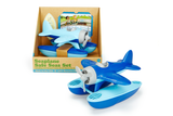 Green Toys Seaplane Safe Seas Set in product packaging next to second unpackaged seaplane (Colors: Blue & Light Blue) (Front View)
