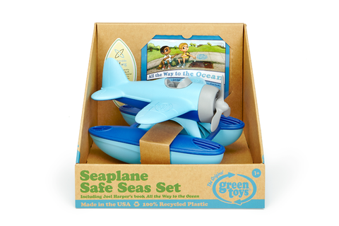 Green Toys Seaplane Safe Seas Set in product packaging (Colors: Blue & Light Blue) (Front View)